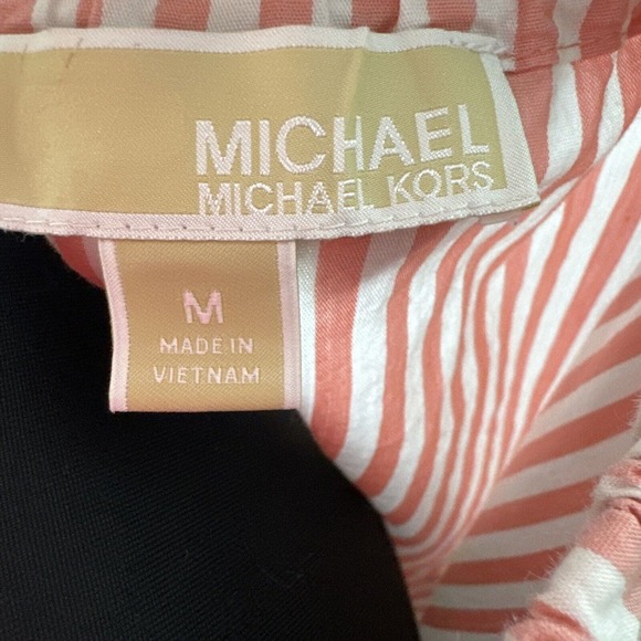 Michael Kors Top Sz M Oxford Off The Shoulder Striped Balloon Sleeve Cotton - Picture 4 of 5